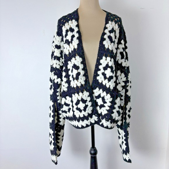 Davi & Dani Women Crochet Cardigan Black White Open Front Granny Square Boho 3XL - Picture 15 of 16